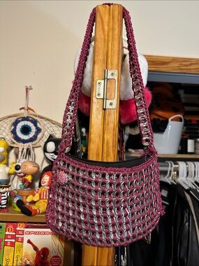 Woven Chain-Trim Shoulder Bag - Burgundy